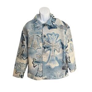 Rebel Vengeance Men's L Tapestry All Over Print Jacket Chrome Hearts Cross NWT